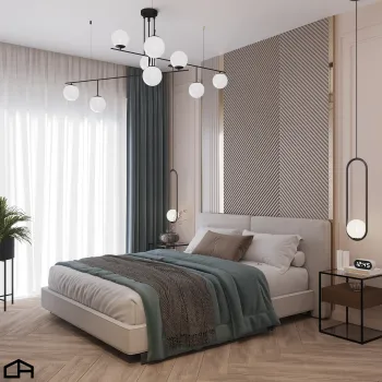 Интерьер спальни cветильниками над кроватью  смотреть на Basicdecor