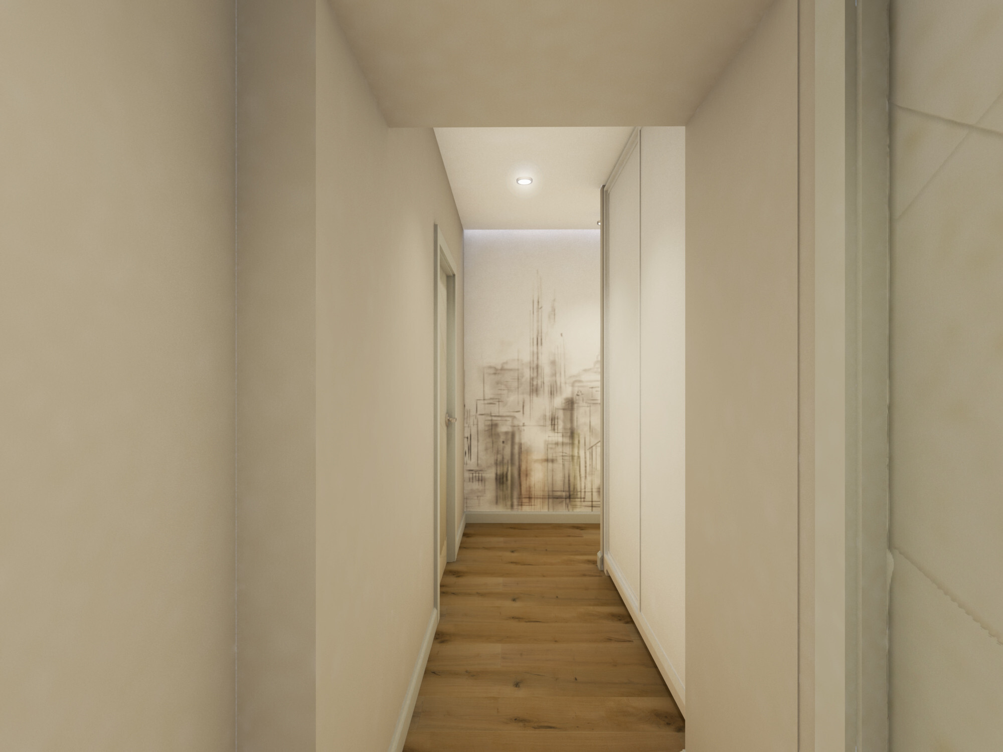 Интерьер коридора с подсветкой настенной и подсветкой светодиодной в стиле фьюжн