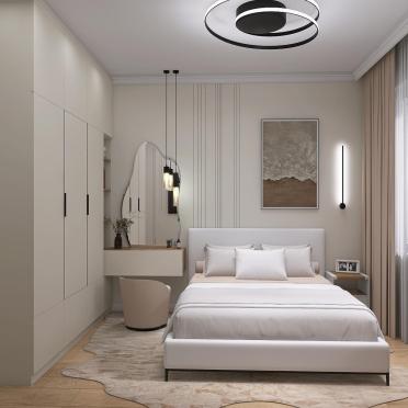 Интерьер спальни cветильниками над кроватью и с подсветкой  смотреть на Basicdecor