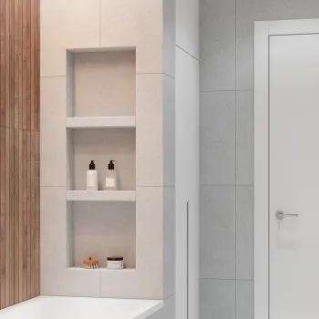 Интерьер ванной с нишей из плитки в современном стиле смотреть на Basicdecor