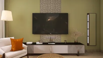 Интерьер гостиной с телевизором на стене  смотреть на Basicdecor