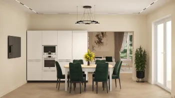 Интерьер столовой cветильниками над столом  смотреть на Basicdecor