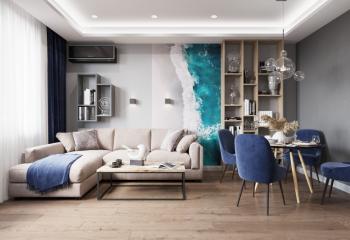 Интерьер гостиной в современном стиле и морском смотреть на Basicdecor