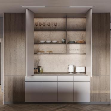 Интерьер кухни с нишей с подсветкой  смотреть на Basicdecor
