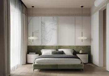 Интерьер спальни cветильниками над кроватью  смотреть на Basicdecor