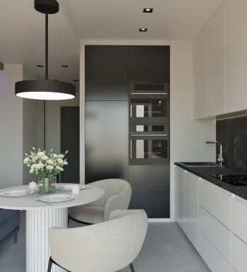 Интерьер кухни cветильниками над столом и с подсветкой  смотреть на Basicdecor