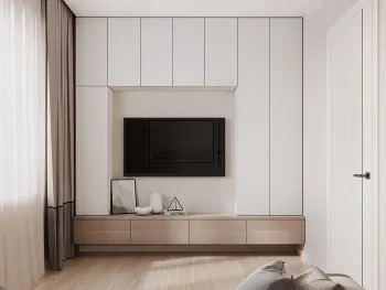 Интерьер кабинета с телевизором на стене и нишей для телевизора  смотреть на Basicdecor