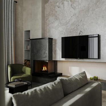 Интерьер гостиной с телевизором на стене  смотреть на Basicdecor