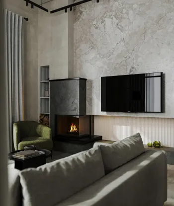 Интерьер гостиной с телевизором на стене  смотреть на Basicdecor