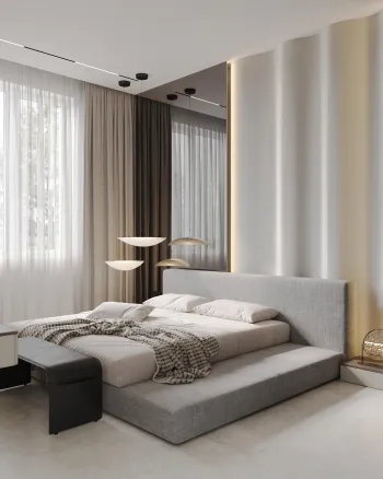 Интерьер спальни cветильниками над кроватью  смотреть на Basicdecor