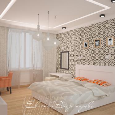 Интерьер спальни с проходной и светильниками над кроватью  смотреть на Basicdecor