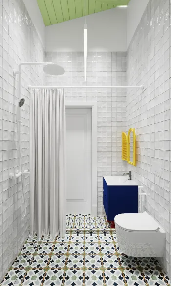 Интерьер ванной с душевой из плитки  смотреть на Basicdecor