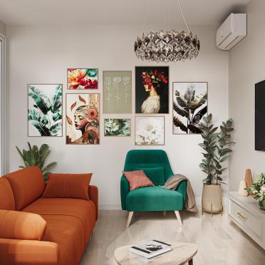 Интерьер гостиной с картинами над камином  смотреть на Basicdecor