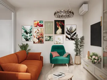 Интерьер гостиной с картинами над камином  смотреть на Basicdecor