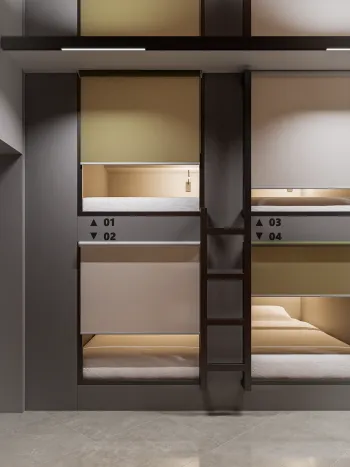 Интерьер c антресолью и кроватью между шкафами  смотреть на Basicdecor