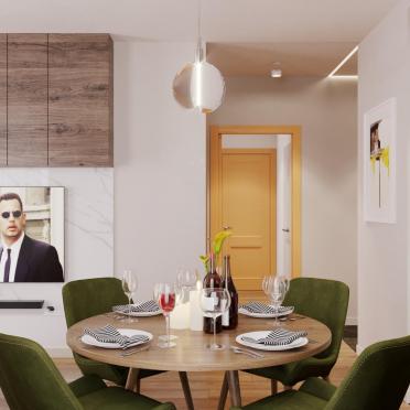 Интерьер столовой cветильниками над столом  смотреть на Basicdecor