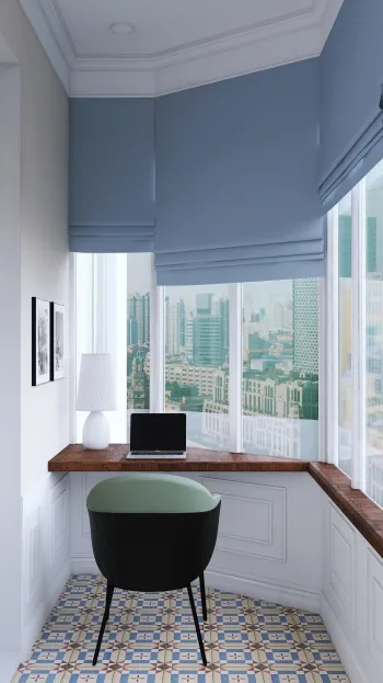 Интерьер с жалюзи, дверными жалюзи и подоконником  смотреть на Basicdecor