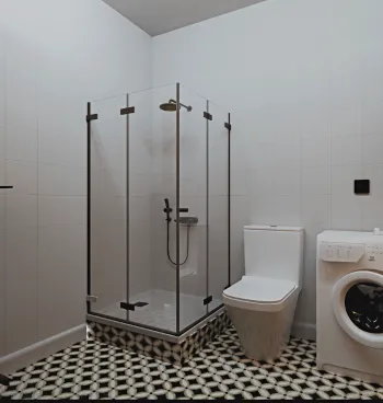 Интерьер ванной с душевой из плитки и без окна  смотреть на Basicdecor