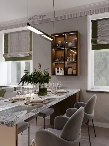 Интерьер кухни с жалюзи  смотреть на Basicdecor