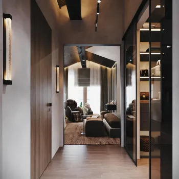 Интерьер с нишей с подсветкой, светильниками над кроватью и с подсветкой  смотреть на Basicdecor