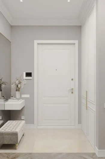 Интерьер прихожей с зеркалом на двери  смотреть на Basicdecor