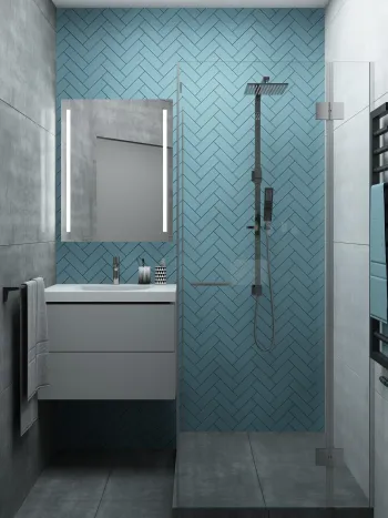 Интерьер ванной с душевой из плитки  смотреть на Basicdecor