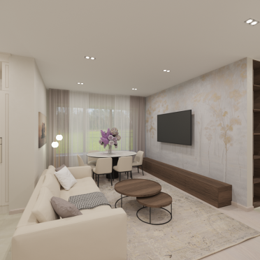 Интерьер гостиной с нишей с подсветкой, проходной и с подсветкой  смотреть на Basicdecor