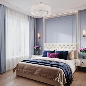 Интерьер спальни cветильниками над кроватью  смотреть на Basicdecor