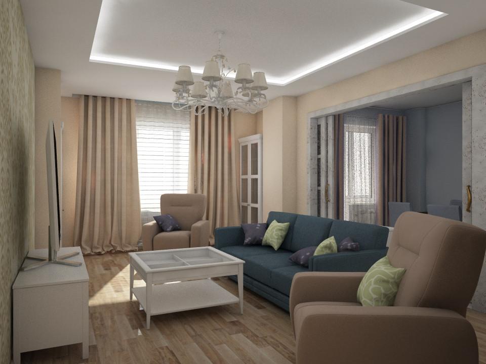 Интерьер гостиной с проходной, рейками с подсветкой, подсветкой настенной, подсветкой светодиодной и с подсветкой