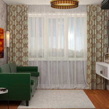 Интерьер гостиной с зонированием шторами в стиле фьюжн смотреть на Basicdecor