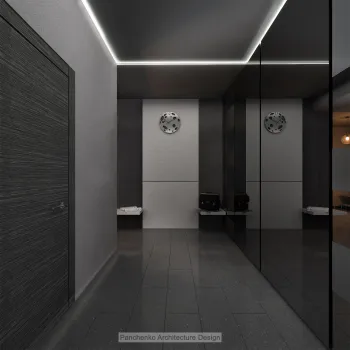 Интерьер ванной и коридора cветовыми линиями и с подсветкой  смотреть на Basicdecor