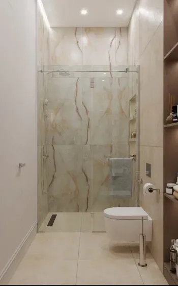 Интерьер ванной с душевой из плитки  смотреть на Basicdecor