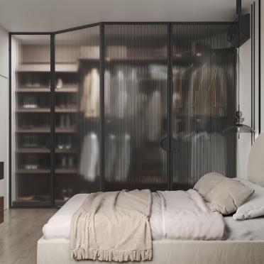 Интерьер спальни с перегородкой раздвижной  смотреть на Basicdecor