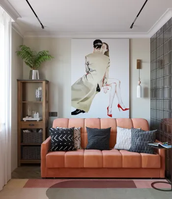 Интерьер гостиной cтеной за диваном  смотреть на Basicdecor