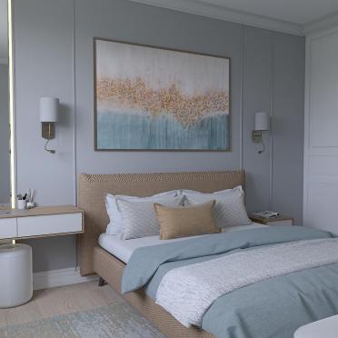 Интерьер спальни cветильниками над кроватью  смотреть на Basicdecor
