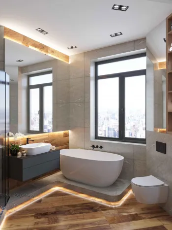 Интерьер ванной c подсветкой  смотреть на Basicdecor