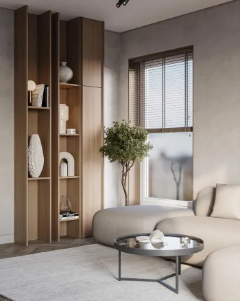 Интерьер гостиной с жалюзи и дверными жалюзи  смотреть на Basicdecor