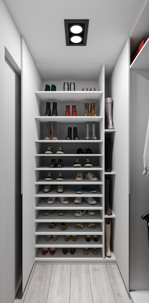 Интерьер гардеробной с хранением обуви