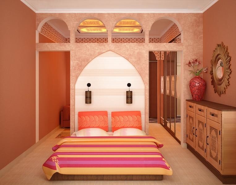 Интерьер спальни в современном стиле, в восточном стиле, египетском и марокканском