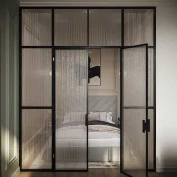 Интерьер спальни с перегородкой раздвижной  смотреть на Basicdecor