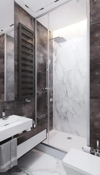 Интерьер ванной с душевой из плитки  смотреть на Basicdecor