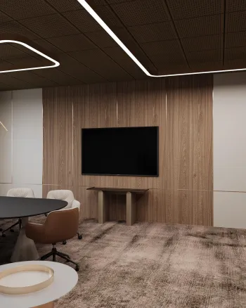 Интерьер офиса cветовыми линиями и с подсветкой  смотреть на Basicdecor