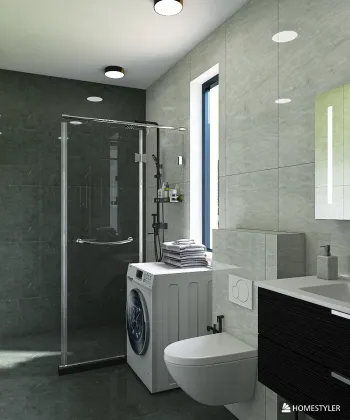 Интерьер ванной с душевой из плитки и без окна  смотреть на Basicdecor