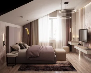 Интерьер спальни cветильниками над кроватью и с подсветкой  смотреть на Basicdecor