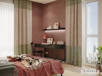 Интерьер спальни с зонированием шторами  смотреть на Basicdecor