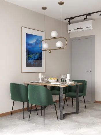 Интерьер кухни cветильниками над столом  смотреть на Basicdecor