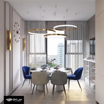 Интерьер столовой cветильниками над столом  смотреть на Basicdecor