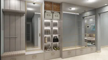 Интерьер прихожей с проходной и зеркалом на двери  смотреть на Basicdecor