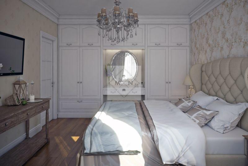 Интерьер спальни в неоклассике, в классическом стиле, в стиле кантри и в стиле фьюжн