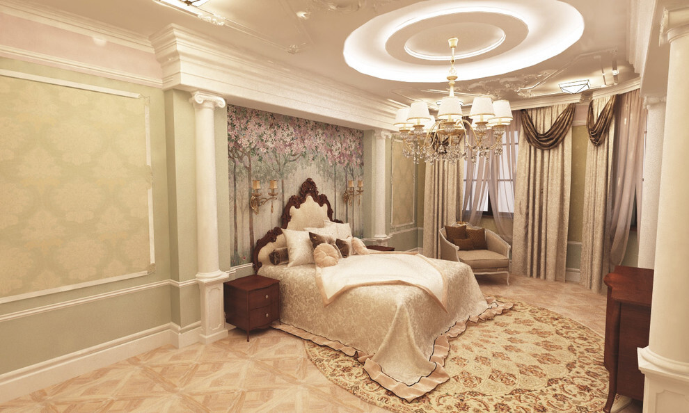 Интерьер спальни в классическом стиле, барокко, ампире и рококо